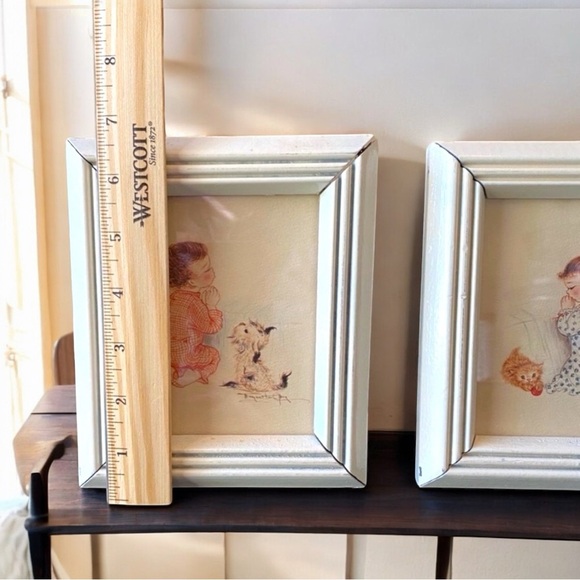 VINTAGE Prints - Little Girl & Boy Saying Bedtime Prayers - Nursery - Picture 5 of 8